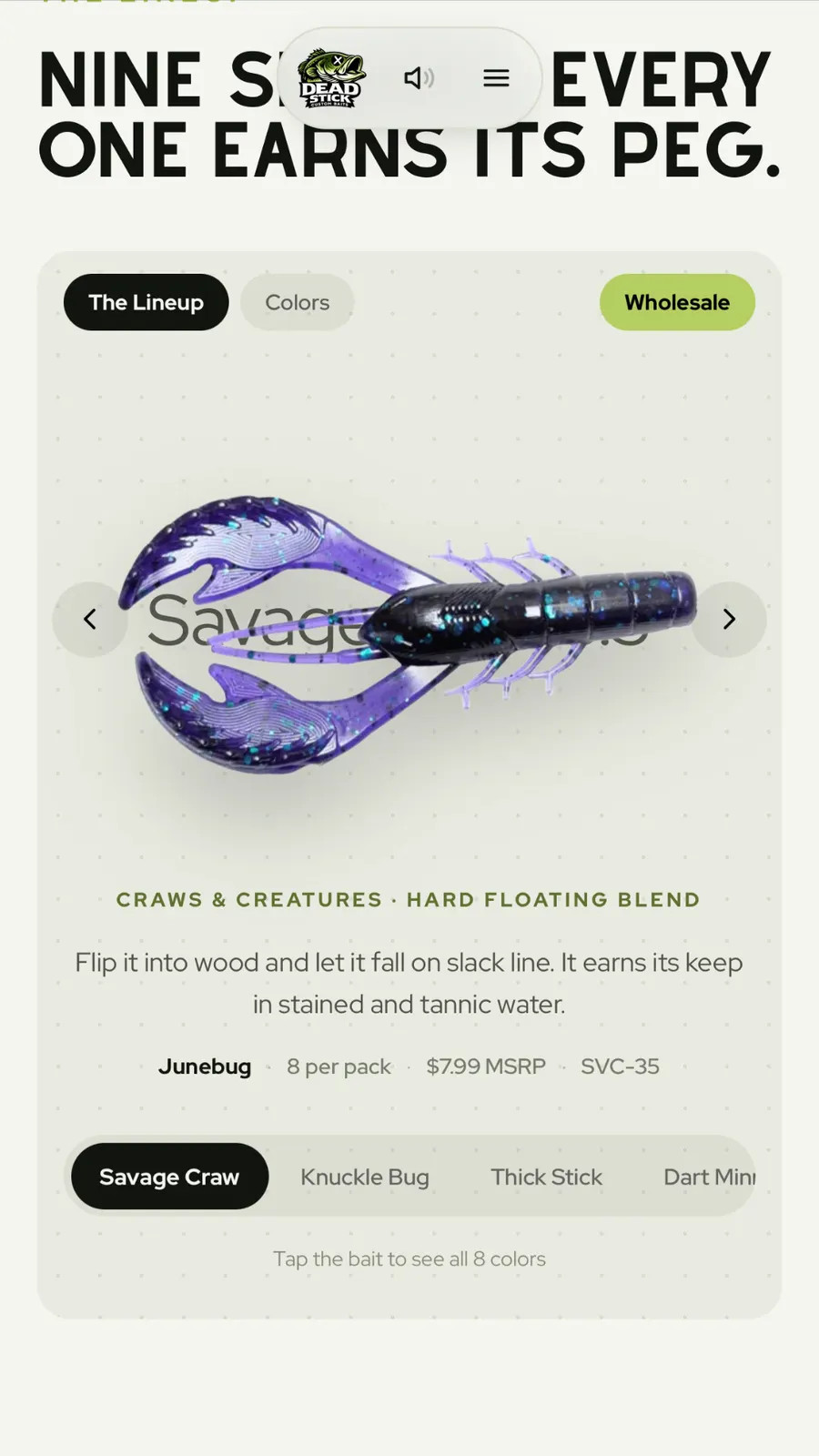 The same Dead Stick Baits lineup on a phone